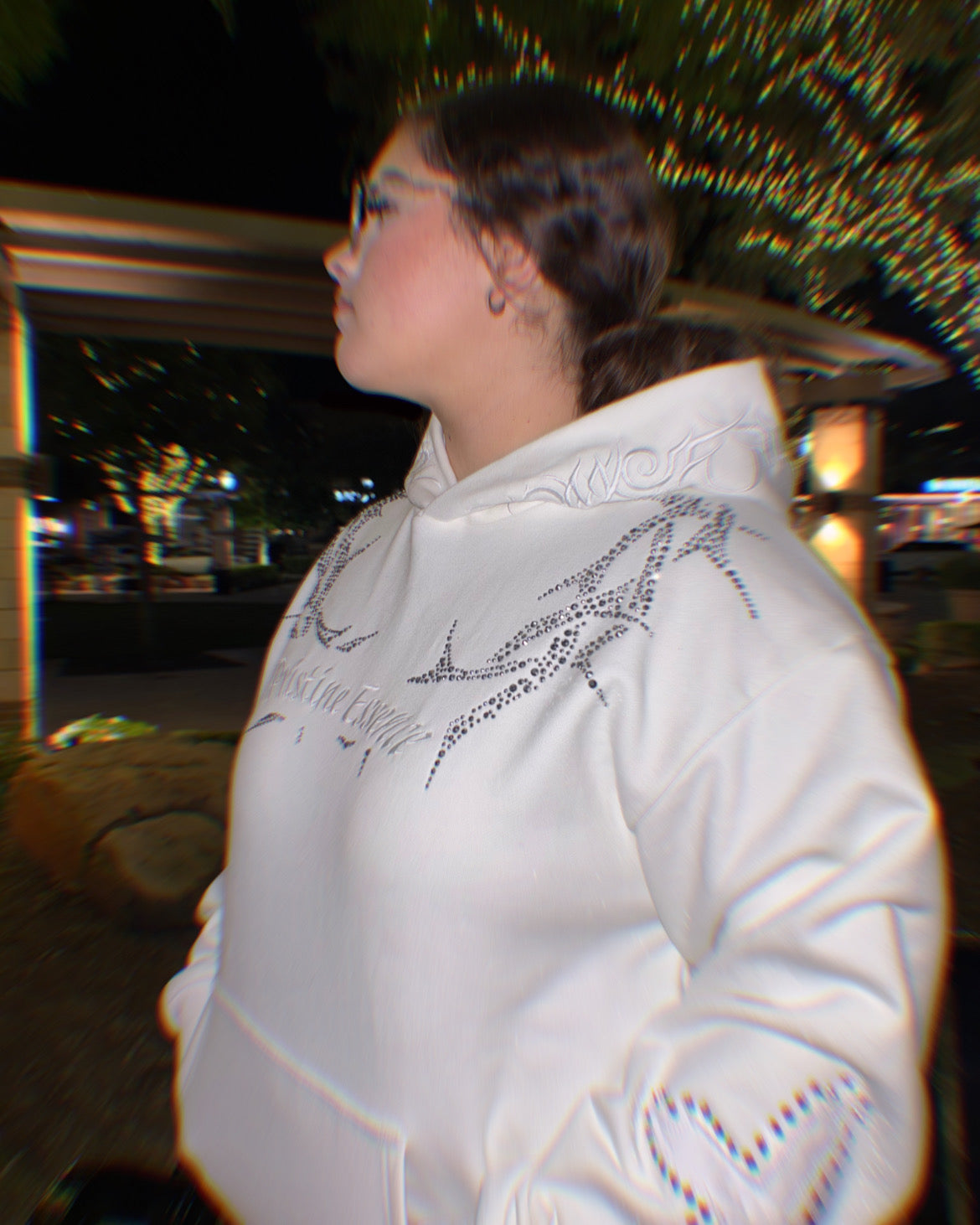 PTE white rhinestones hoodie