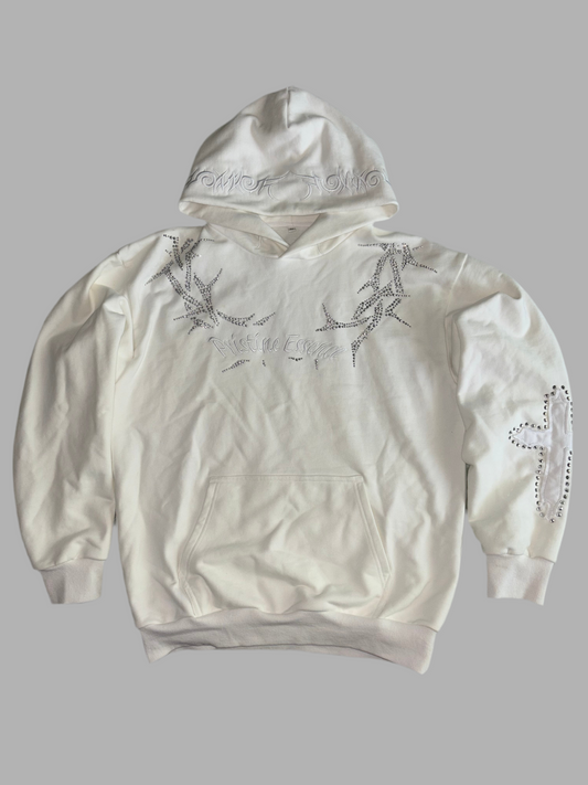 PTE white rhinestones hoodie